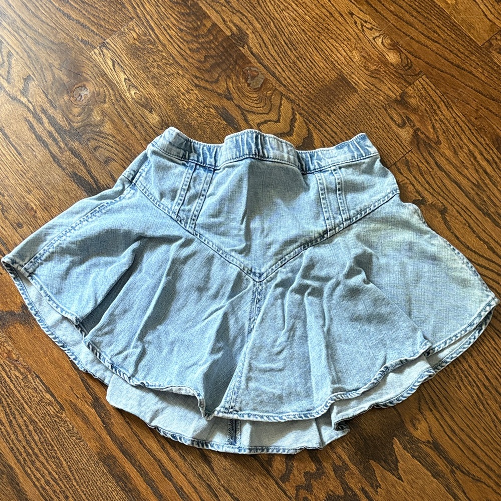 Aerie Find Happy Everywhere Light Blue Denim Skater Circle Skirt Mini S